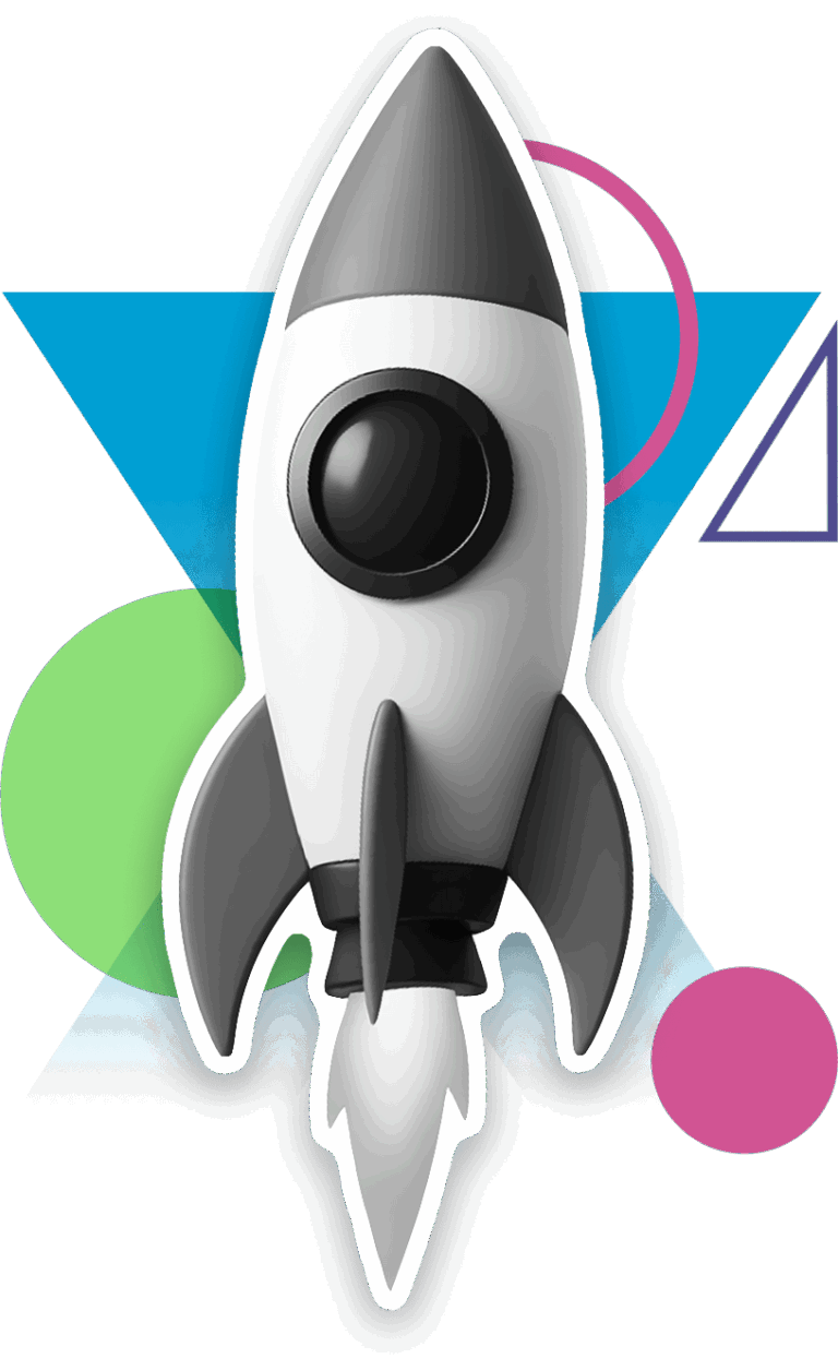 Revenue Operations 4 A stylized rocket graphic with colorful geometric shapes in the background.